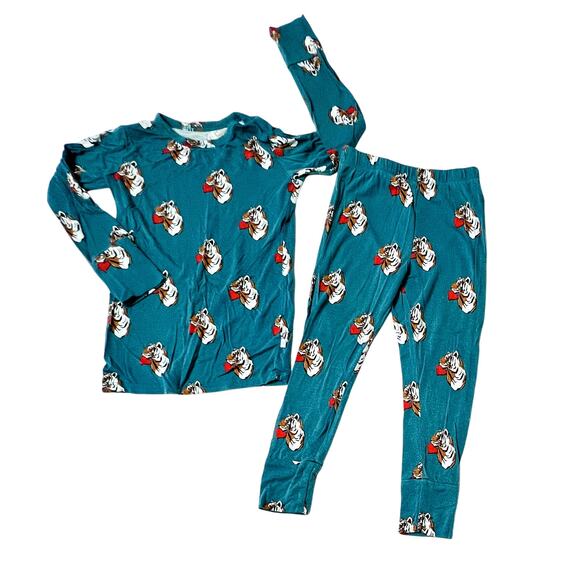 Posh Peanut Bamboo Jax Tiger Hearts Green Pajama Pant Set 3T Whimsygoth Fantasy - Picture 1 of 7